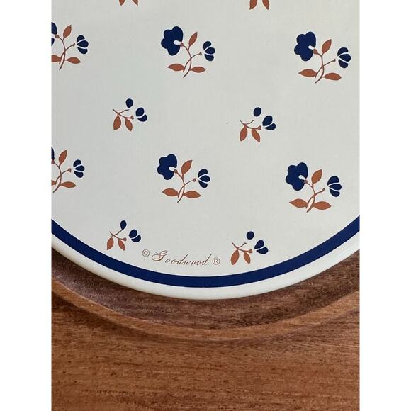 Goodwood Teak Wood Serving Board Platter w/ Red Floral Hot Plate Center Vintage - Picture 5 of 5